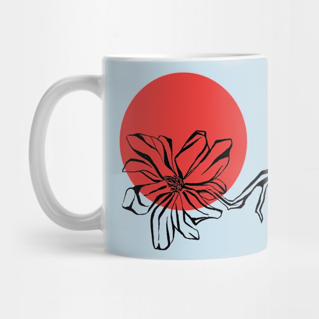 Magnolia flower on red circle by Art by Taya 